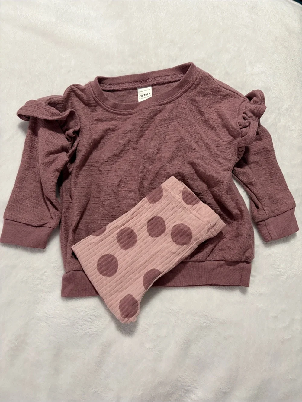 Carter's Mauve Ruffle-Sleeve Top with Light Pink Polka Dot Pants